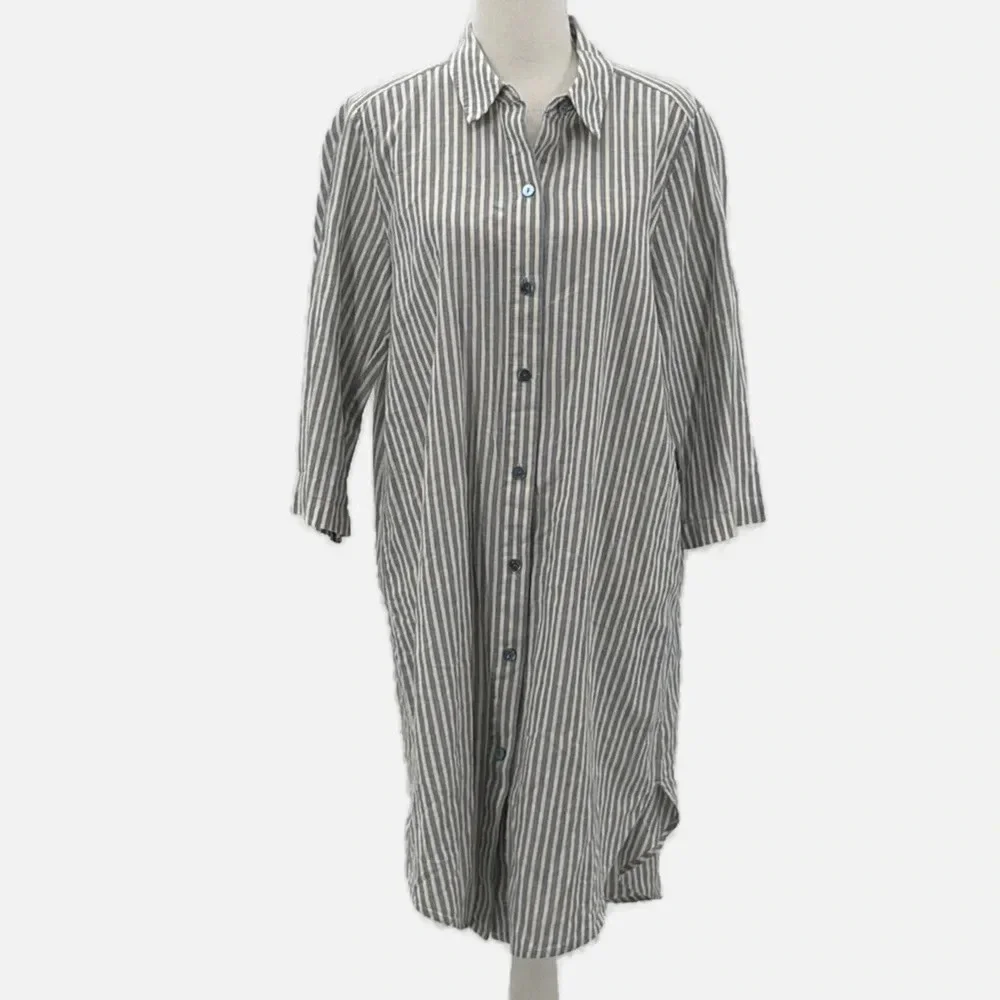 Eileen Fisher Chambray Striped Hemp & Organic Cotton Shirt Dress - NWOT - Medium